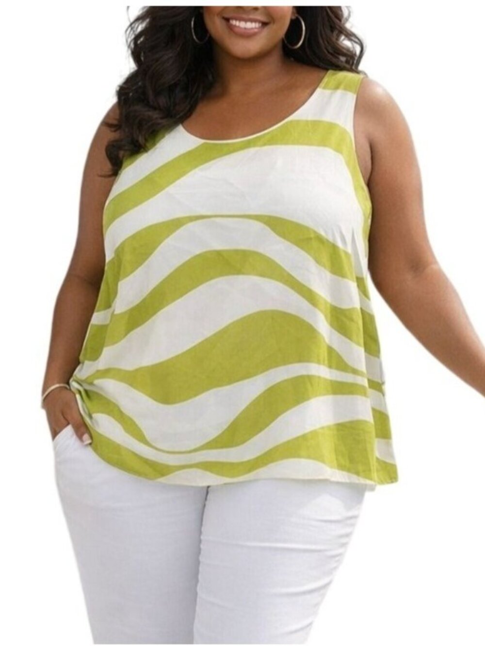 Dana Kay Plus Size 24W Top Lime Green White Zebra Print Sleeveless Fully Lined